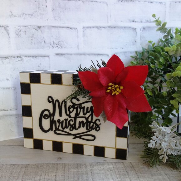 Rustic Checked Christmas Sign Mackenzie Inspired Buffalo Check Ornament - Picture 6 of 10